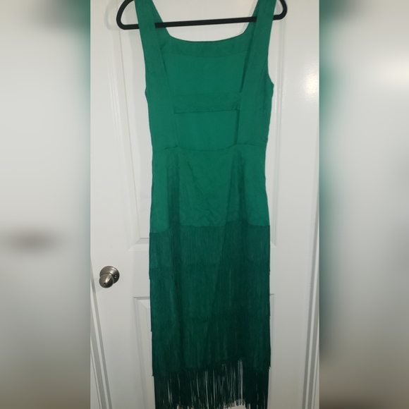 Emerald Green Anthropologie dress with fringes - Picture 3 of 4